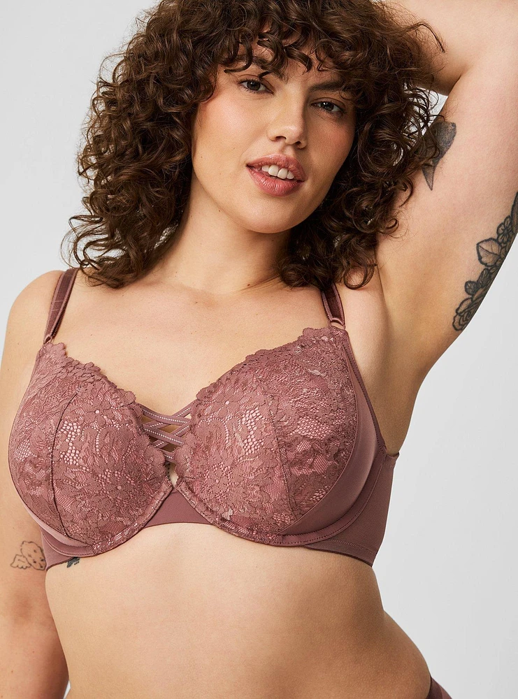 XO Plunge Push-Up Floral Lace Bra