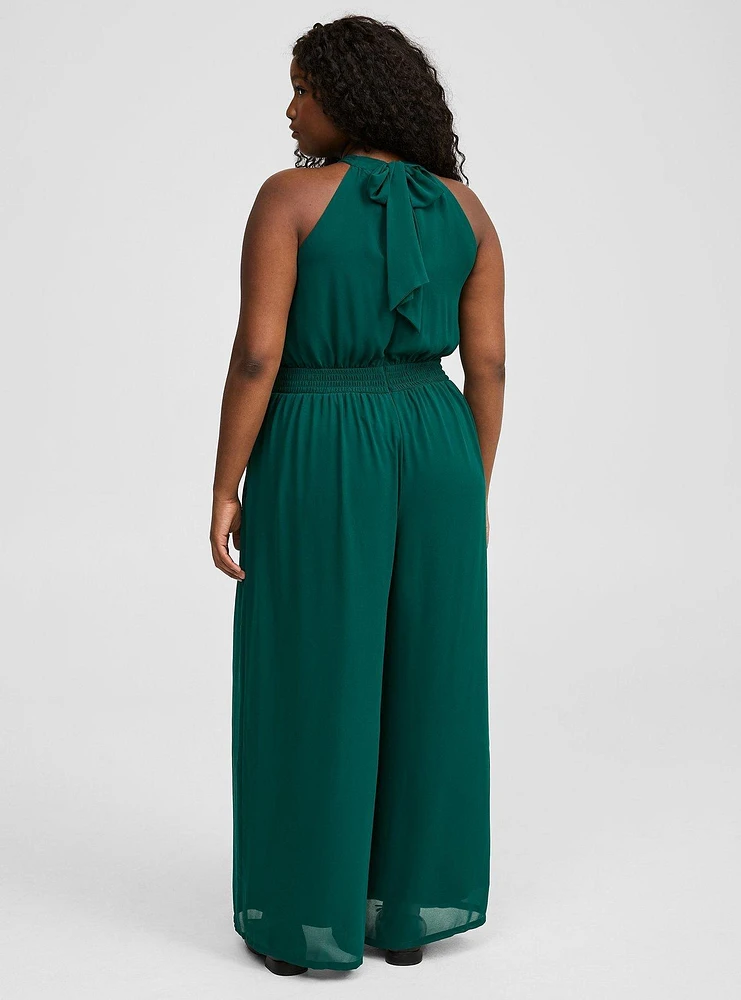 Sleeveless High Neck Chiffon Jumpsuit