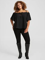 Georgette Lace Cold Shoulder Flutter Sleeve Top