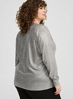 Supersoft Plush Foil Rib Crew Neck Top