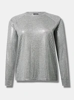 Supersoft Plush Foil Rib Crew Neck Top