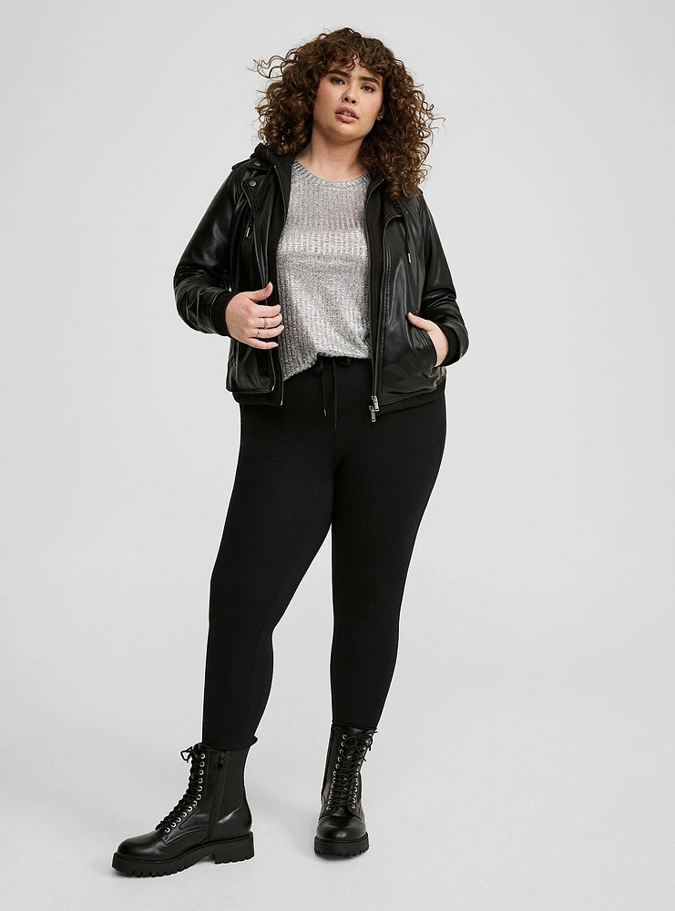 Supersoft Plush Foil Rib Crew Neck Top