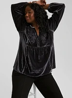 Velvet Embroidered Long Sleeve Blouse