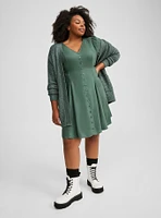 Button Front Skater Mini Dress
