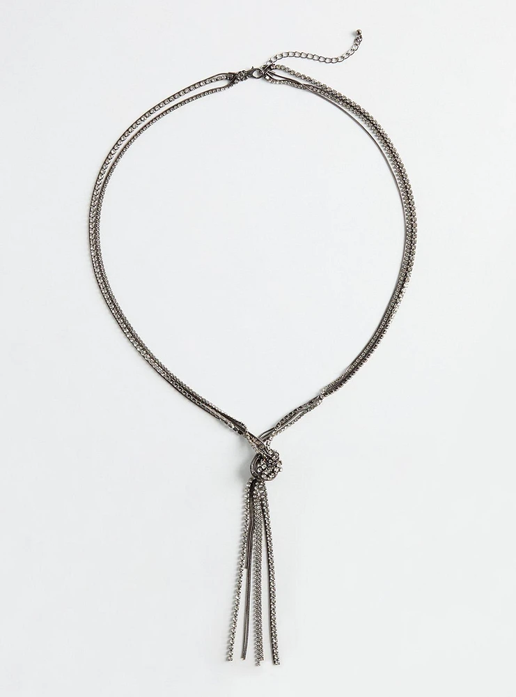 Rhinestone Beaded Tassel Necklace