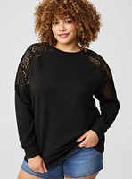 Crochet Shoulder Crew Sweatshirt