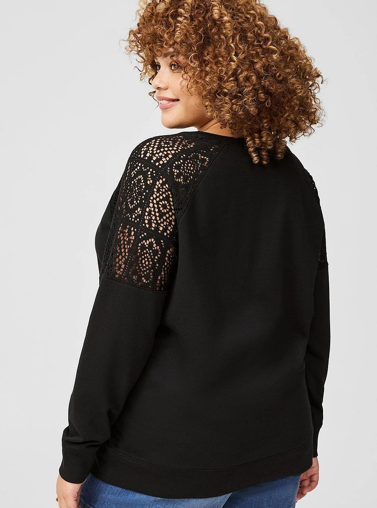 Crochet Shoulder Crew Sweatshirt