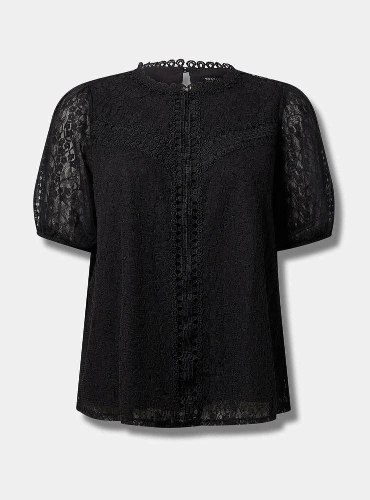 Lace Puff Short Sleeve Blouse