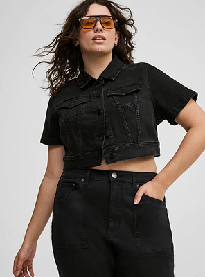 Short Sleeve Cropped Trucker Jacket