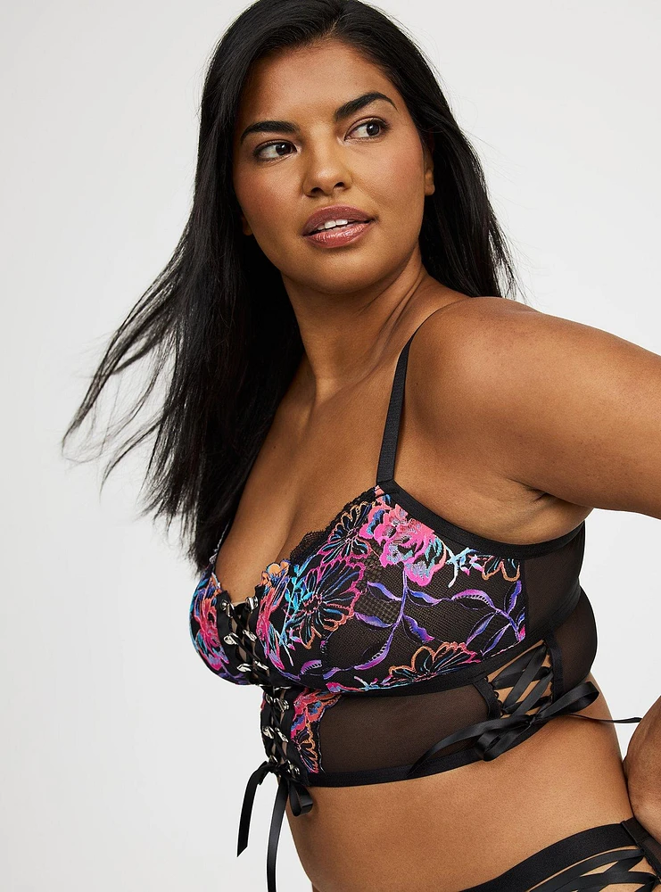 Lace-Up Longline Wire-Free Bralette