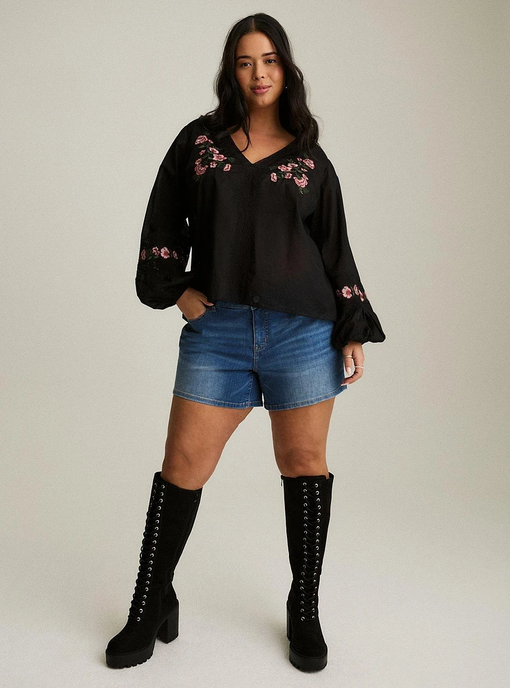 Festi Embroidered Popover Top