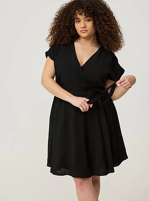 MINI HAMMERED RAYON SURPLICE DRESS