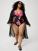 Tie-Front Crochet Maxi Kimono
