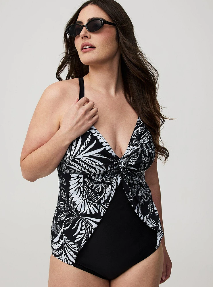 Wire-Free Twisted V-Neck One Piece Swimsuit