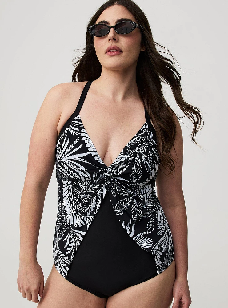 Wire-Free Twisted V-Neck One Piece Swimsuit