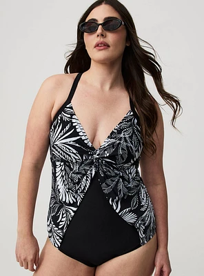 Wire-Free Twisted V-Neck One Piece Swimsuit