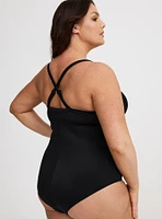 Ribbed Button-Up One-Piece Swimsuit