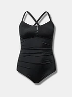 Ribbed Button-Up One-Piece Swimsuit