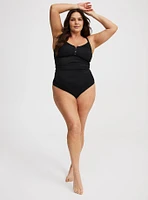 Ribbed Button-Up One-Piece Swimsuit