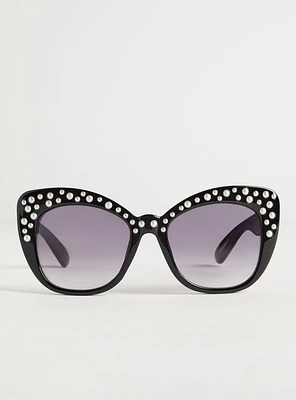 Embellished Cateye Smoke Lens Sunglasses