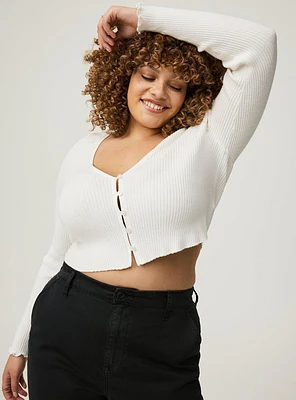 EVERYDAY SOFT RIB LS BUTTON FRONT SHRUG SWEATER
