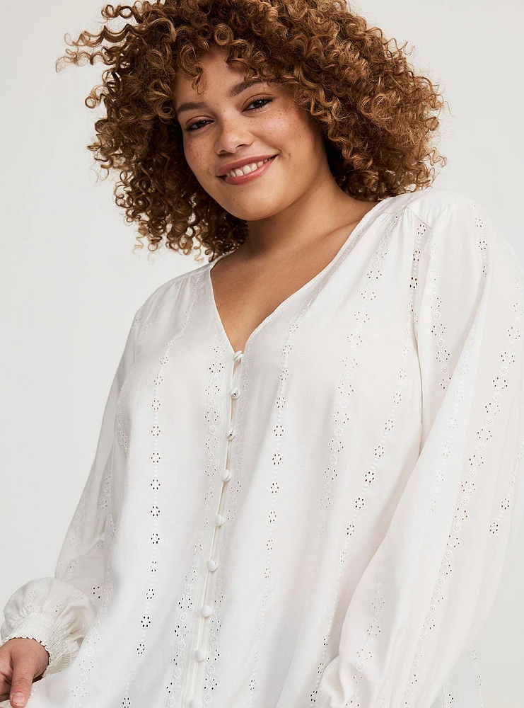 Eyelet Button-Down Top