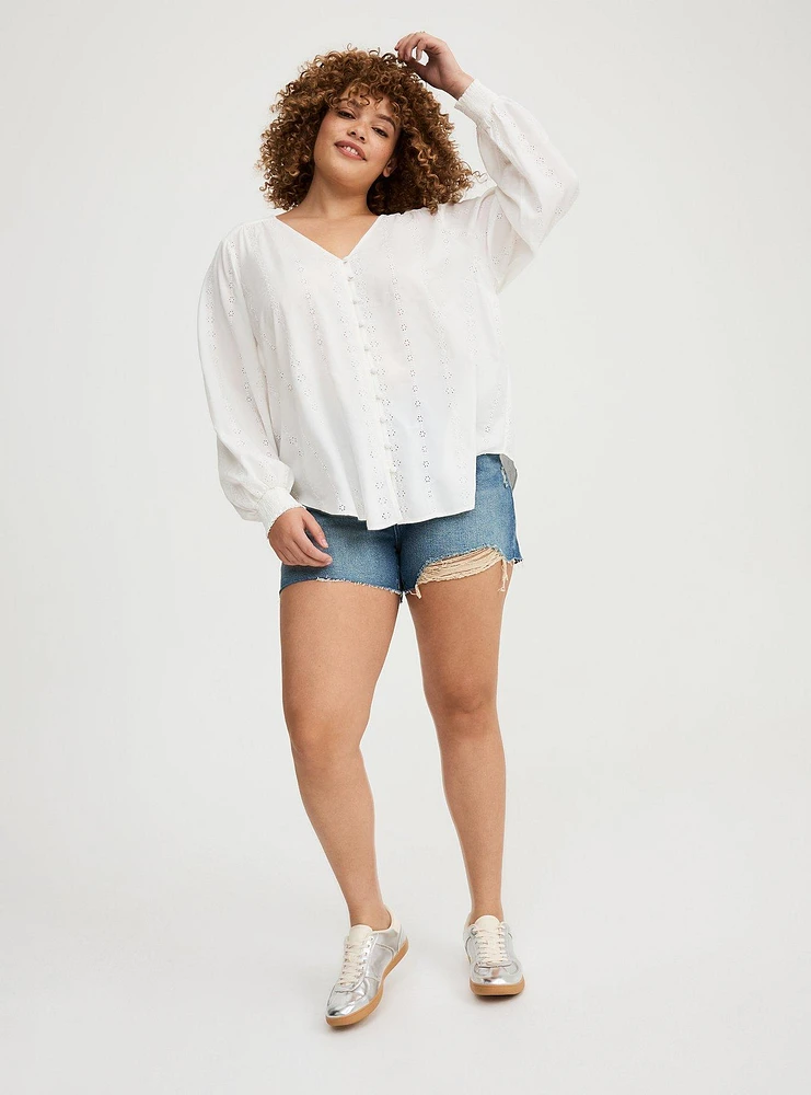Eyelet Button-Down Top