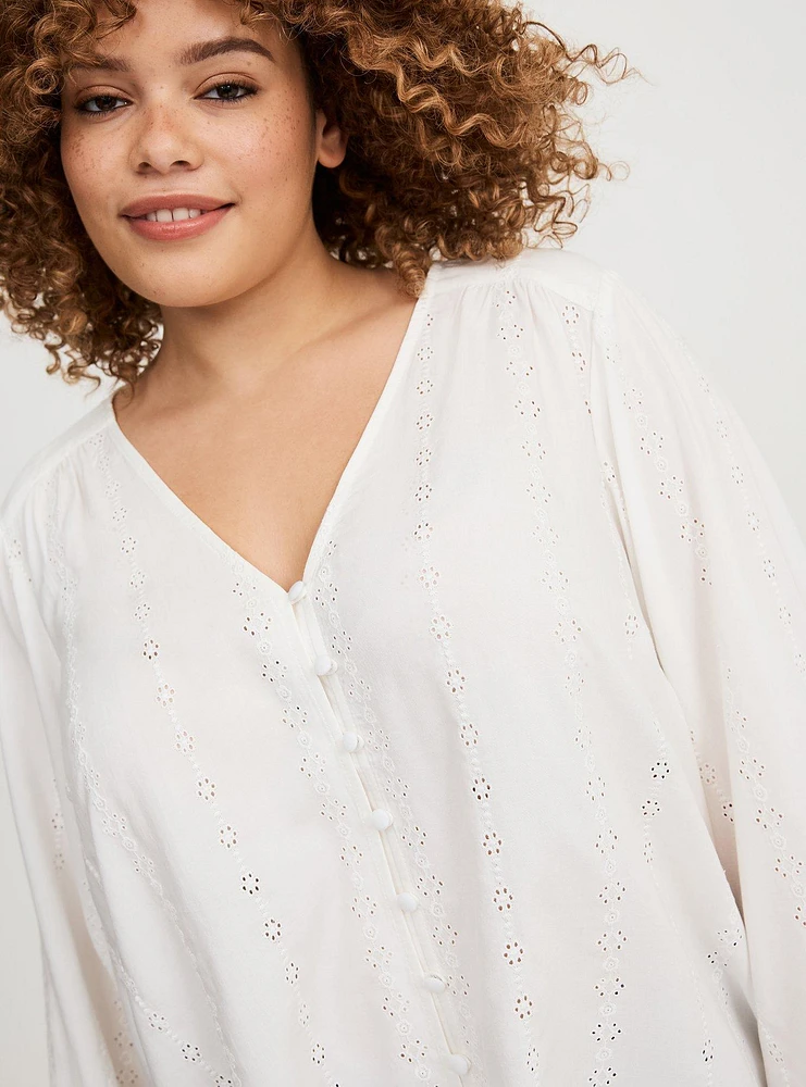 Eyelet Button-Down Top