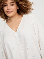 Eyelet Button-Down Top