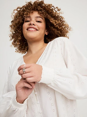 Eyelet Button-Down Top