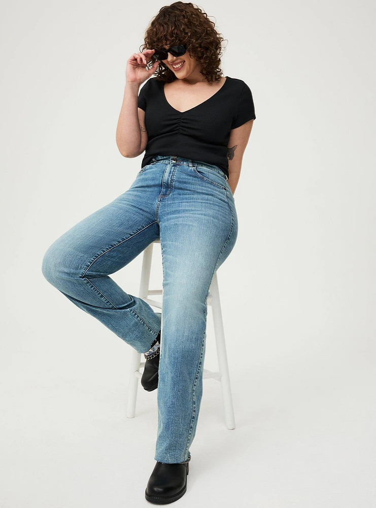 Rib Cinched V-Neck Tee