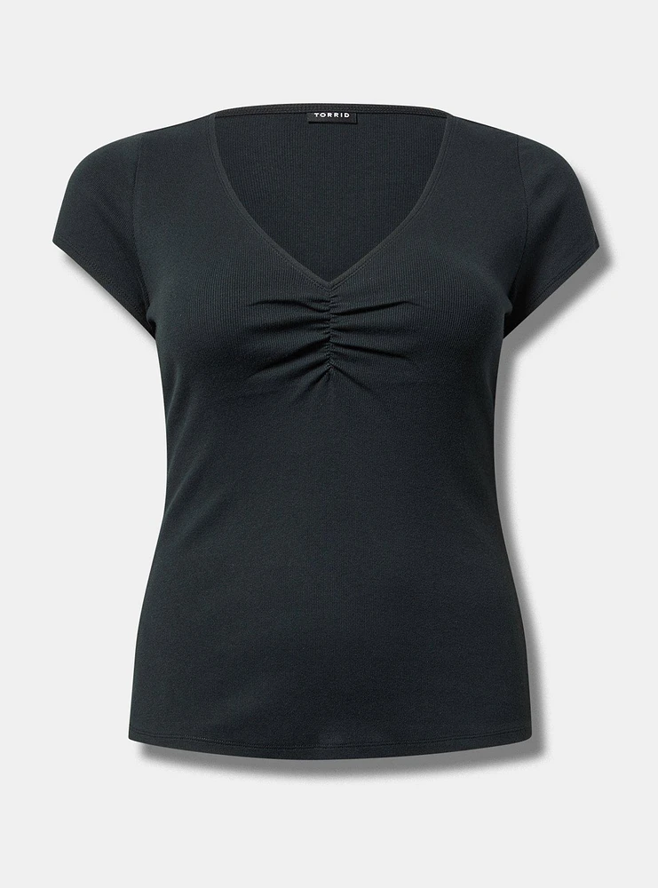 Rib Cinched V-Neck Tee
