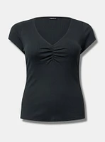Rib Cinched V-Neck Tee