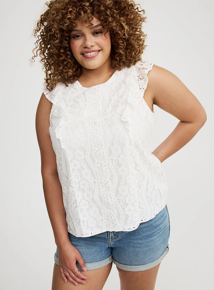 High Neck Lace Trim Top