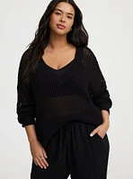 Open Stitch V-Neck Pullover