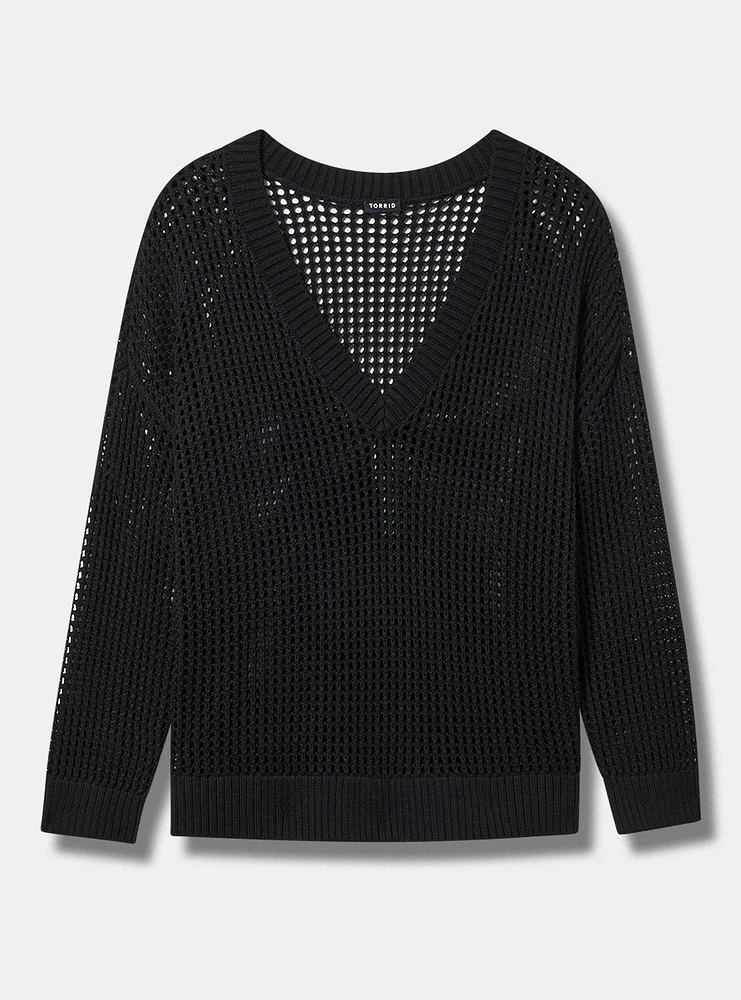 Open Stitch V-Neck Pullover