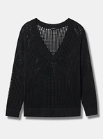 Open Stitch V-Neck Pullover