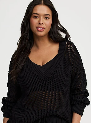 Open Stitch V-Neck Pullover
