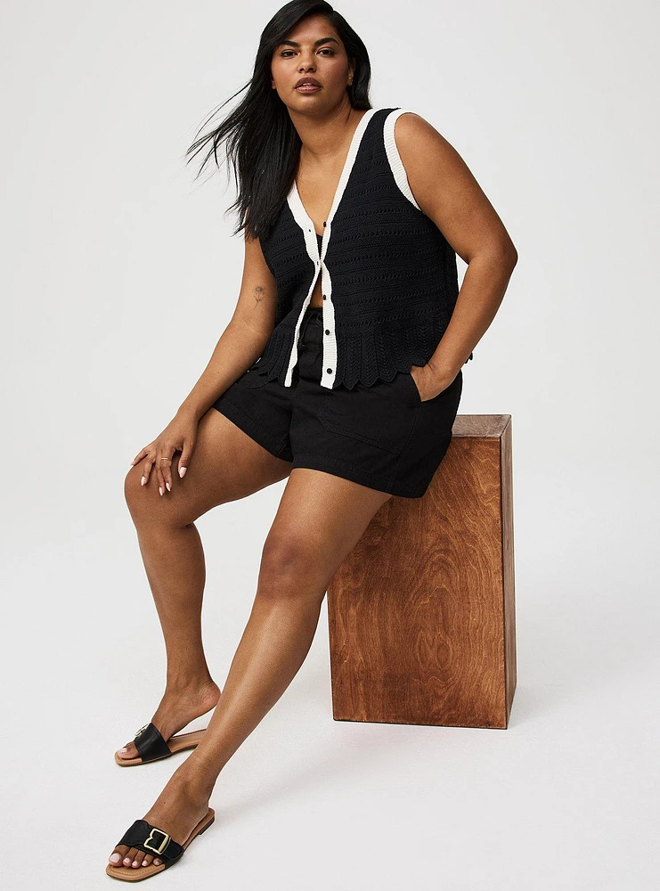 Contrast Trim Pointelle Sweater Vest