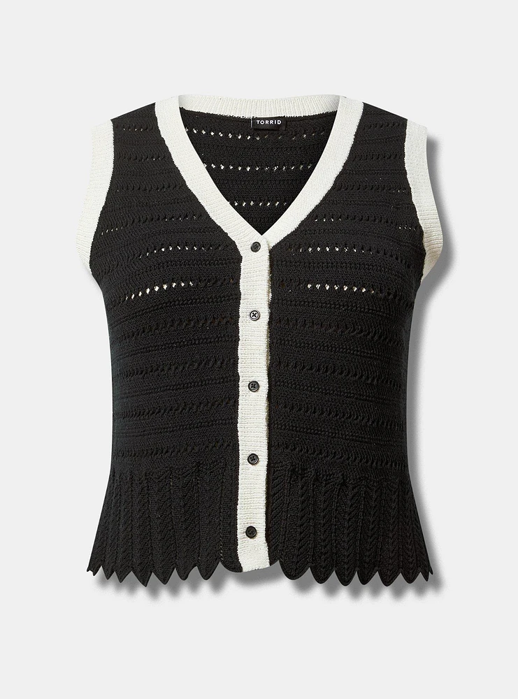 Contrast Trim Pointelle Sweater Vest