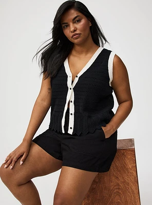 Contrast Trim Pointelle Sweater Vest