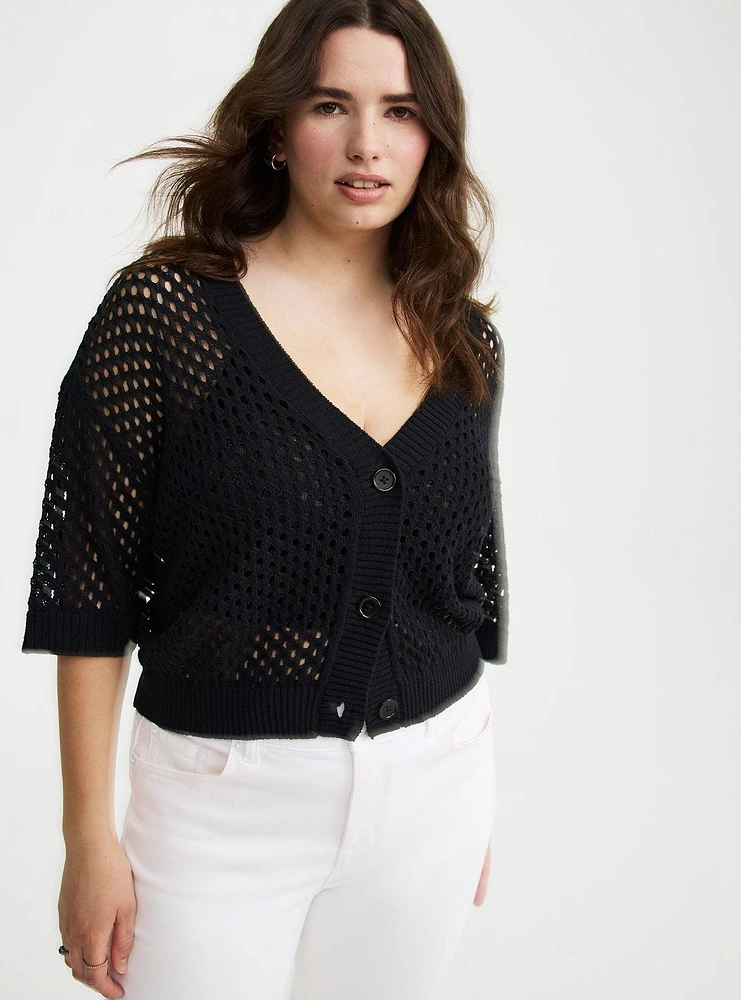 Short Sleeve Open Stitch Cardigan