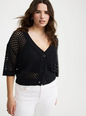 Short Sleeve Open Stitch Cardigan