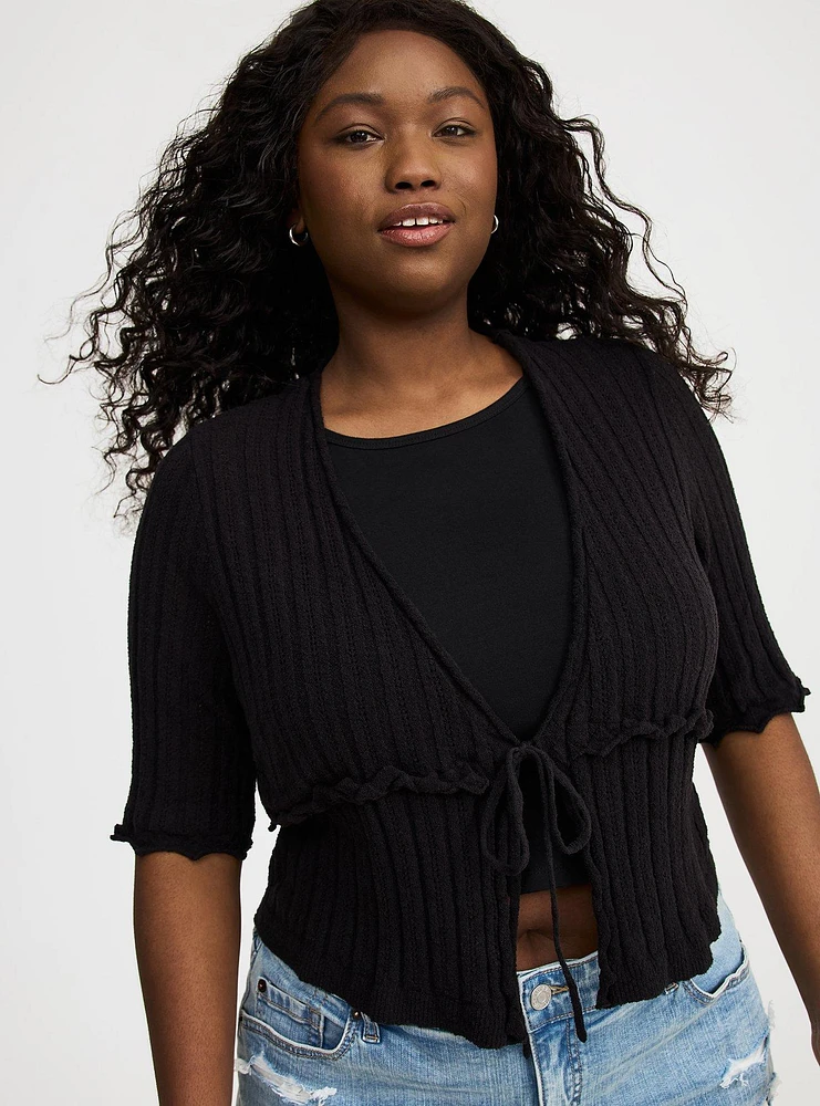 Cropped Tie-Front Shrug