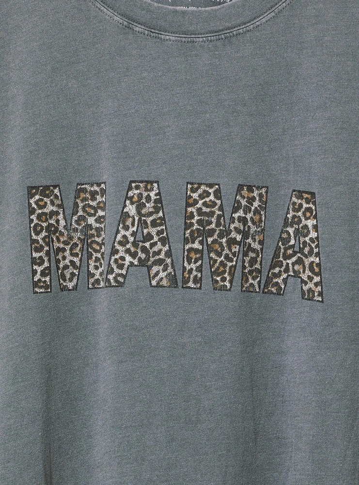 Cheetah Mama Relaxed Cotton Crew Roll Cuff Tee