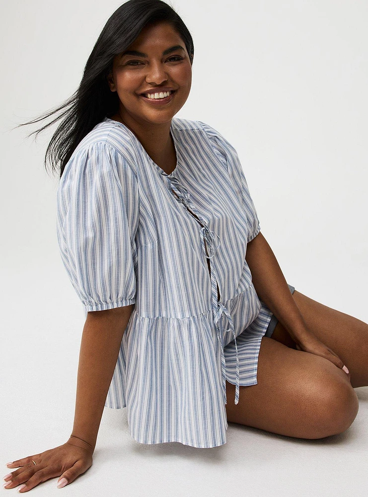 Puff Sleeve Tie Front Blouse