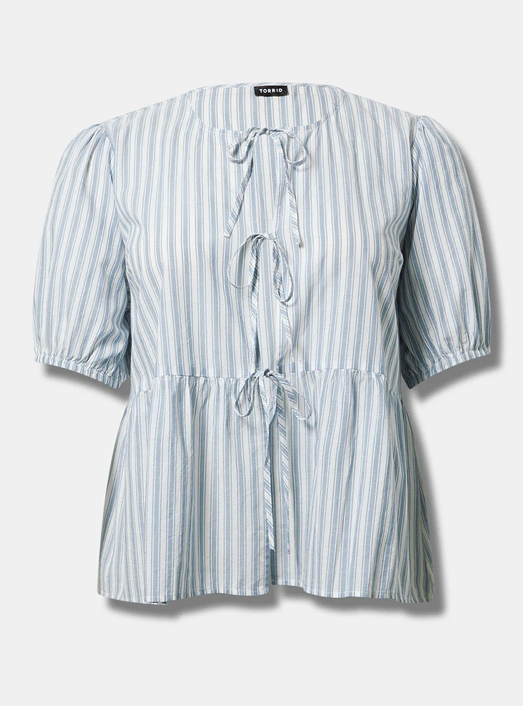 Puff Sleeve Tie Front Blouse