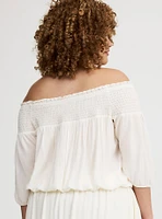 Crinkle Gauze Off-Shoulder Top