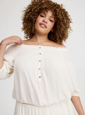 Crinkle Gauze Off-Shoulder Top