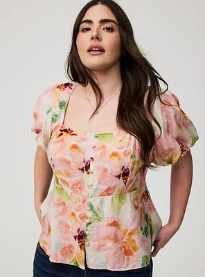 Peplum Square Neck Puff Sleeve Top